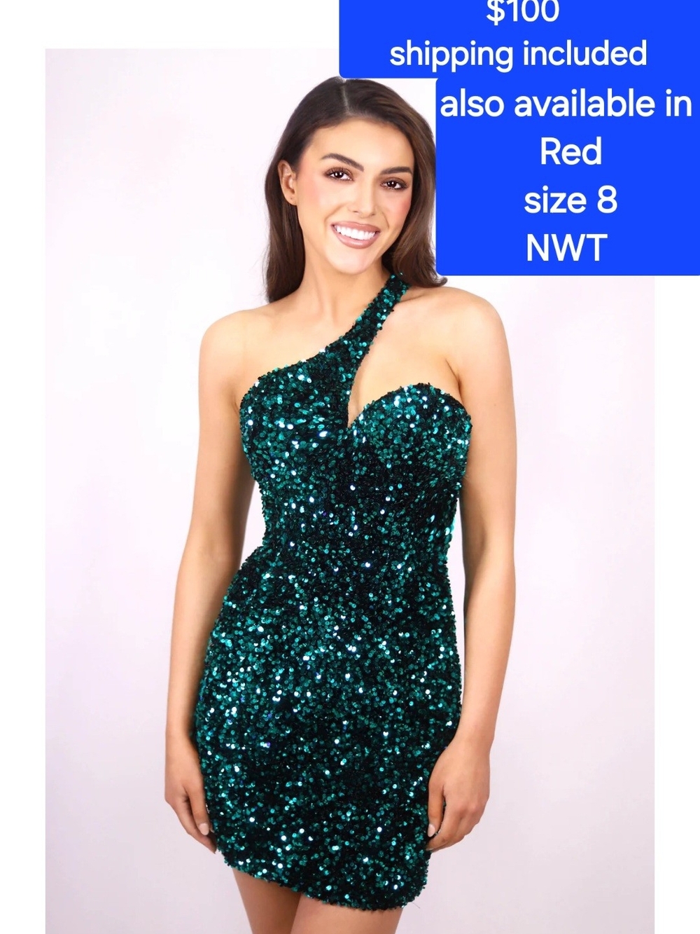 One-Shoulder Emerald Sequin Cocktail Dress